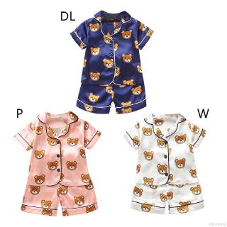 babyworld bebé pijamas niños niños niñas de dibujos animados oso impresión trajes conjunto de manga corta blusa tops+pantalones cortos ropa de dormir