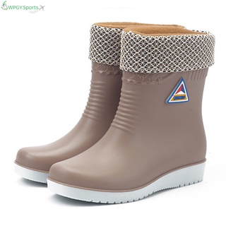 WPGY mujeres caliente antideslizante botas de lluvia medio tubo redondo dedo del pie botas de nieve al aire libre zapatos de agua