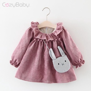 Primavera Y Otoño Nuevas Niñas Manga Larga Bebé Princesa Vestido Dulce Con Bolsa De Conejo