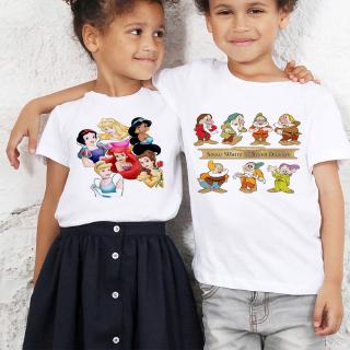 Nueva Blancanieves De Dibujos Animados Impreso Siete Enanos Casual Algodón + Poliéster Niñas Moda Bebé Camiseta Blusa TOP Niños Camisetas