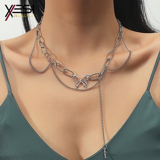 XESI Nuevo collar de mariposa con costura de cadena de doble capa para mujer, cadena de clavícula hip-hop, joyería de moda para fiestas (1)