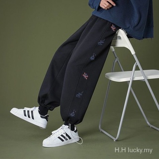 Verano pantalones delgados de los hombres sueltos estilo coreano de moda todo-partido recortado recto Casual pantalones deportivos tobillo atado harén pantalones de chándal