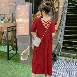 M-2xl rojo vestido de maternidad dulce vestido largo para el embarazo de cintura libre de manga corta elegante ropa embarazada verano (4)