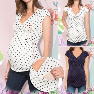Fashion Pregnant Women Pregnancy Clothes T Shirt Nursing Short Sleeve Tops Maternity Dot Printed T Shirt Lactation Clothe Tops (1)