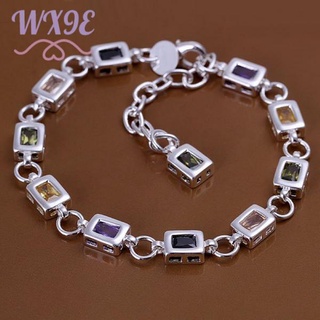 Wx9E nueva joyería de moda de plata de ley 925 de Color cuadrado de piedra de la cadena de la pulsera para las mujeres de regalo