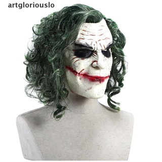 [artgloriouslo] máscara de halloween joker cosplay horror scary payaso máscara con pelo verde [artgloriouslo]