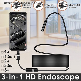 [Caliente] Cámara HD 3 En 1 USB Tipo C De Inspección Endoscopio 5.5/7/8 Mm IP68 ASBR