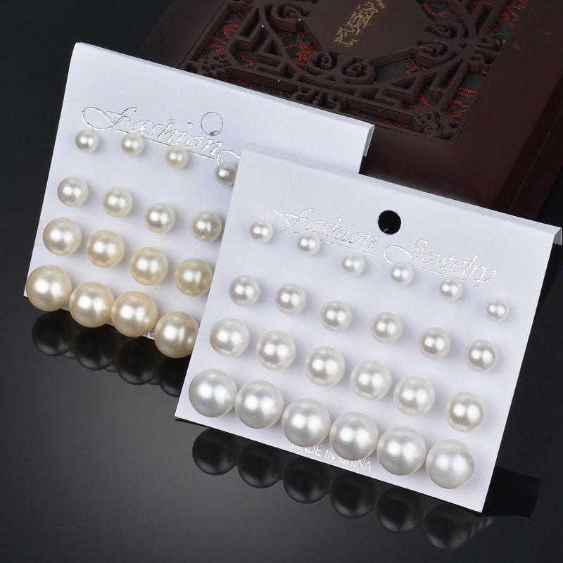12 pares/juego de aretes de perlas para mujeres/niñas/nuevos aretes de bola de perlas elegantes para boda novia