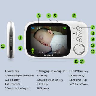 Pulgadas inalámbrico de Color de vídeo bebé Monitor de alta resolución bebé niñera cámara de seguridad visión nocturna monitoreo de temperatura (4)