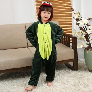 Niñas niños invierno lindo dinosaurio verde de dibujos animados Anime animales Onesies niños con capucha pijamas ropa de dormir de franela mono