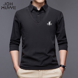 [5 Colores] nueva moda Polo hombres algodón solapa cuello camiseta Formal oficina Casual negocios manga larga t-shirt