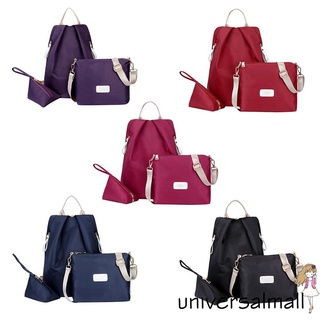 Universalmall 3 unids/set moda mujeres sólido mochila bolso de hombro bolso Casual niñas bolsas de Nylon (1)