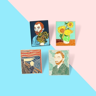 Oil Painting Enamel Pins Custom The Scream Sunflower Van Gogh Brooches Bag Clothes Lapel Pin Badge Art Jewelry Gift for Friends (6)