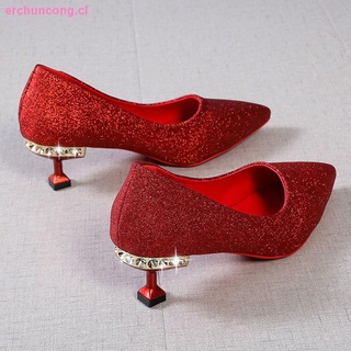 rhinestone zapatos de tacón alto de las mujeres stiletto plata lentejuelas temperamento pequeño fresco princesa zapatos de boda red rojo de tacón bajo todo-partido único zapatos de verano (2)