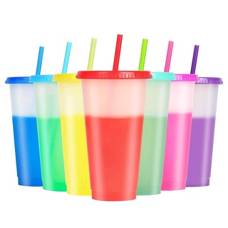 vasos cambiadores de color reutilizables 7pcs bebidas frías viaje vaso con tapa paja