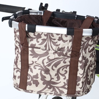Bicycle Detachable Folding Front Basket Floral/Letters Pattern Shopping Bag (1)