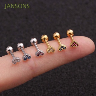 JANSONS Simple Stud Earrings Fashion Ear Accessories Helix Earrings Heart Women Waterdrop Stainless steel Round Zircon Tragus/Multicolor
