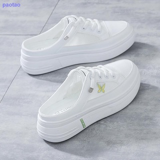 Media zapatillas mujer 2021 verano nuevo todo-partido de suela gruesa de un pie perezoso zapatos Baotou transpirable desgaste exterior blanco zapatos individuales