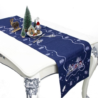 Fl-Traje de mesa de navidad Santa Claus bordado camino de mesa fiesta hogar comedor decoración de mesa (6)