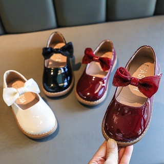 Niñas zapatos 2021 otoño nuevo arco de los niños dulce princesa zapatos de los niños de cuero de patente antideslizante solo zapatos dulces lindo para la boda