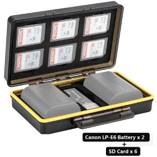 Jjc - carcasa de almacenamiento de batería para cámara, compatible con 2 baterías Canon LP-E6/E6N y 6 tarjetas SD