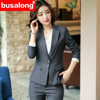 Autumn and Winter long sleeves professional skirt suit interview suit OL work clothes business striped overalls slim fit
