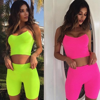 American Summer lady Fluorescent Color Halter Tank Top pantalones Yoga deportes traje