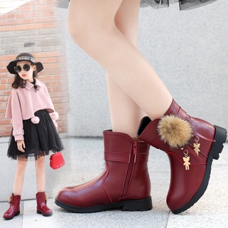 botas de niños de invierno de la moda de las niñas de cuero de la pu botas de los niños de la princesa más de terciopelo caliente botas de algodón
