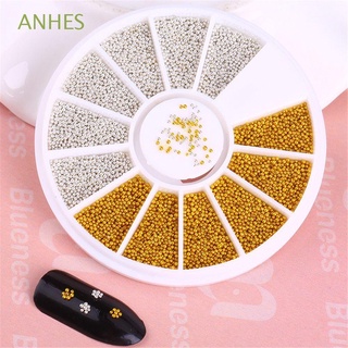 ANHES Charms Glitter Beads Steel Ball Metal Caviar Bead Nail Art 3D DIY Manicure Decor Gold/Silver Nails Tips