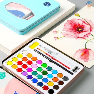 MJ acuarela juego de pintura de 36 colores surtidos de pigmento de Color de agua sólido con cepillo de agua pincel esponja lápiz acuarela Pa (7)