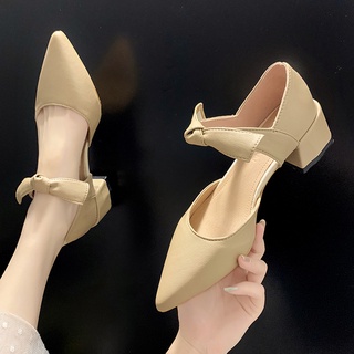 Sandalias de las mujeres verano 2021 nuevo estilo todo-partido tacón grueso solo zapatos femenino puntiagudo tacón medio suave estilo de hadas tacones altos
