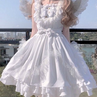 Retro Kawaii chica gótico encaje Cosplay princesa vestido ángel Jsk cuento de hadas Lolita vestido