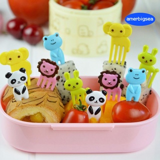 amerbigsea 10 piezas de dibujos animados para niños, animales, alimentos, frutas, tenedor, caja de almuerzo, piezas de decoración