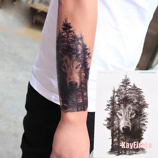 Kayfirele calcomanías falsas temporales impermeables para tatuajes de bosque gris/animales grandes DIY