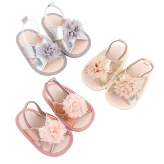 ✲Fv✲Sandalias de bebé niñas con flor, suela suave antideslizante verano zapatos planos bebé primeros pasos