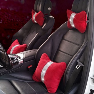 Crystal Rhinestone asiento de coche reposacabezas almohada de felpa de piel de seguridad automática cuello cintura apoyo almohadas para niñas accesorios rojo lindo de dibujos animados accesorios de coche