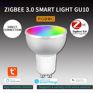 tuya zigbee 3.0 gu10 smart led bombilla 5w rgbcw control de voz trabajo con alexa echo plus google home menster