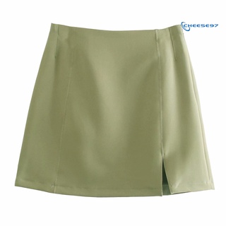 cheese1284 cintura alta color sólido falda de oficina de las mujeres lado dividido cremallera cierre mini falda streetwear (7)