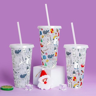 tazas de plástico reutilizables con tapas y pajitas - 1 paquete de taza cambiante de color | vaso de paja fría a granel de 25 oz para niños y adultos