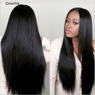 Gmeilie peluca De cabello Natural Resistente al Calor encaje frontal Wigs sintético color negro Br