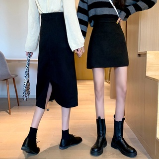 [Fast delivery] women's autumn and winter 2021 new high waist slim one-step skirt wrap hip a-line skirt short skirt medium long skirt