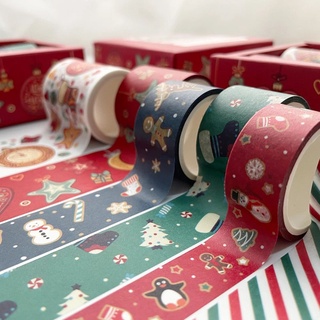 ALLEVATO Creative Christmas Tape Set Sticker Label Adhesive Tape Masking Tape Gift DIY Scrapbooking Office Supplies Students Stationery Tape Sticker Handbook Decor Decorative Tape (4)