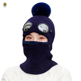 invierno de punto sombrero de cuello calentador de lana forrada de cráneo gorra hombres mujeres al aire libre ciclismo gafas de lana gorra