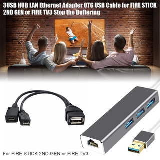 3 PORT USB HUB LAN Ethernet Connector & OTG Adapter For Amazon Fire 3 Port