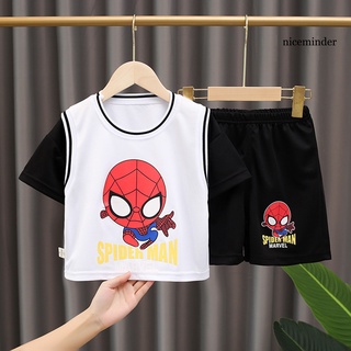 Nice_2 unids/Set niños camiseta Spiderman patrón de moda algodón niños camiseta pantalones cortos trajes para el verano (6)