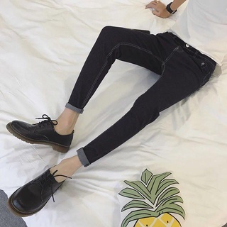 Hombres jeans hombres cultivar uno moral tipo piernas delgadas lápiz pantalones apretado negro