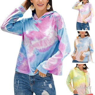 bef mujer otoño manga larga sudaderas gradiente colorido tie-dye impreso suelta sudadera casual deportes jersey jersey tops streetwear