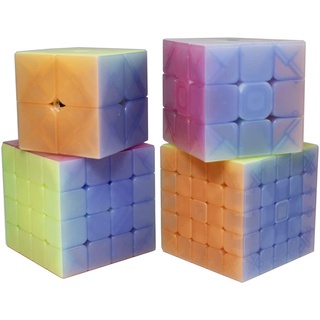 Mo Fangge Ge Jelly Color Design Specific Cube Bundle 2x2 3x3 4x4 5x5 Puzzle Cube Smooth Puzzles Set with Gift Packing + Four Cube Tripods (2x2 3x3 4x4 5x5)