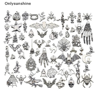 CHARMS <Onlysunshine> 50 piezas mixtas de Halloween murciélago esqueleto plata encantos colgantes DIY joyería