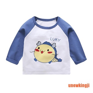 【unew】Baby girl boy long sleeve cartoon printed T-shirt children's cotton top